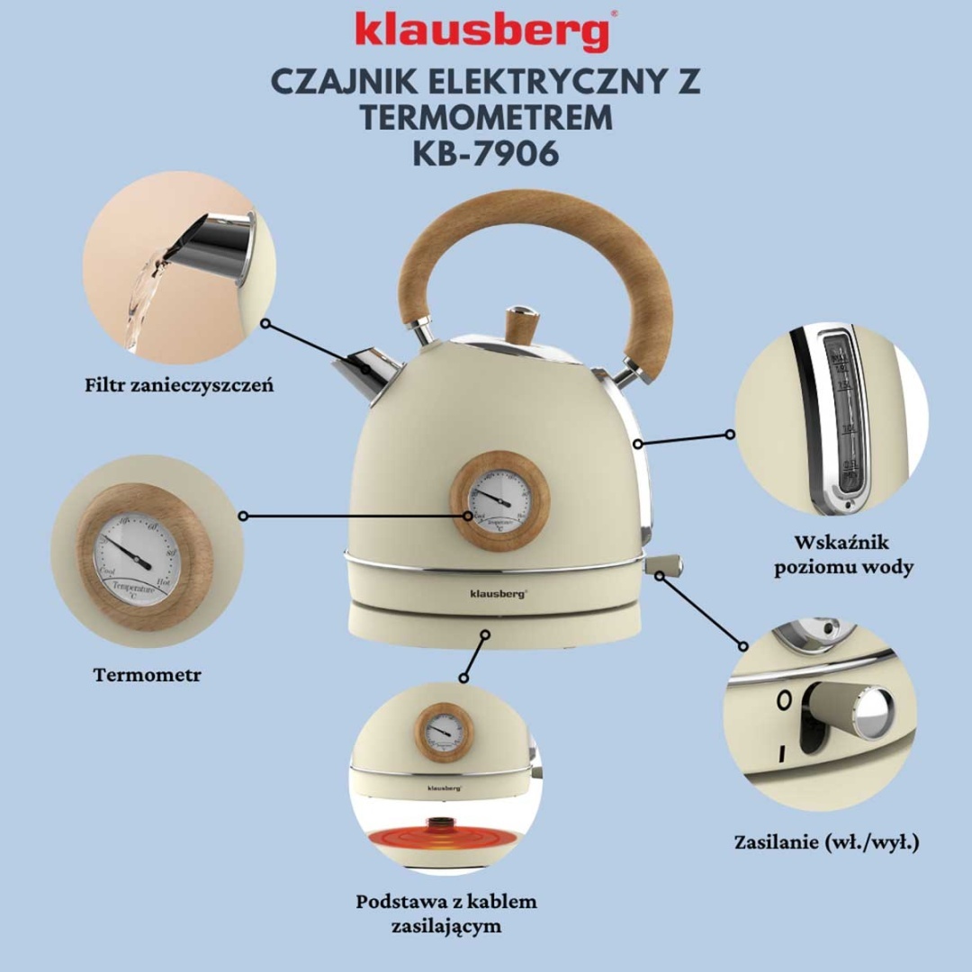 CZAJNIK ELEKTRYCZNY 1,8L Z TERMOMETREM KLAUSBERG KB-7906 RETRO